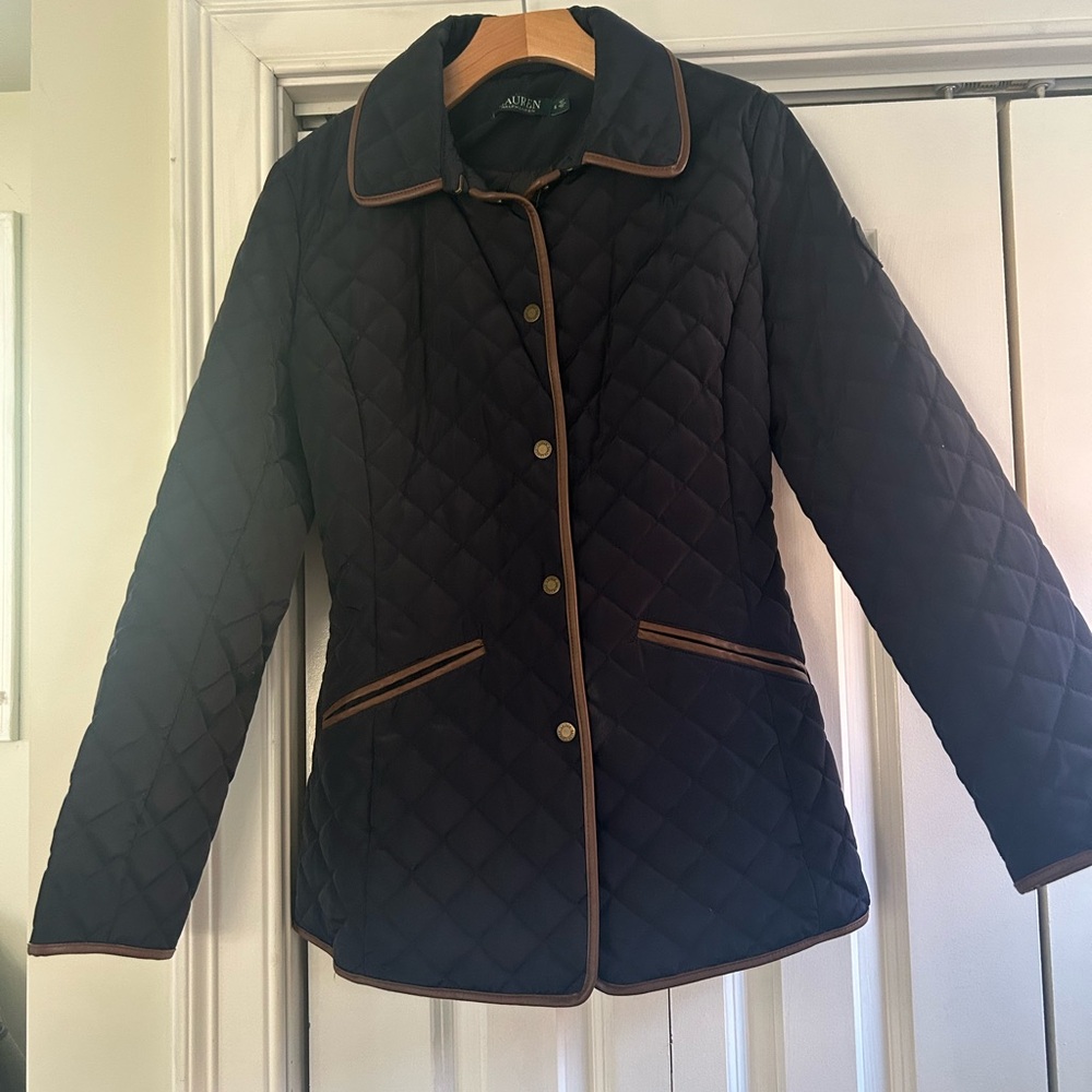 Women's Ralph LaurenQuilted Jacket - Navy with brown trim